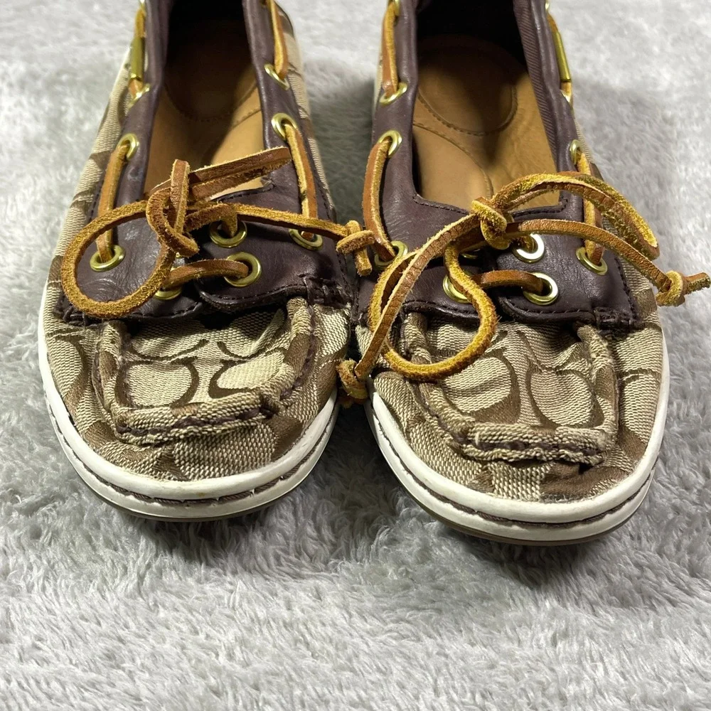 Coach Richelle Signature Jacquard Boat Shoes Loafers Slip On Brown Women's‎ 5B